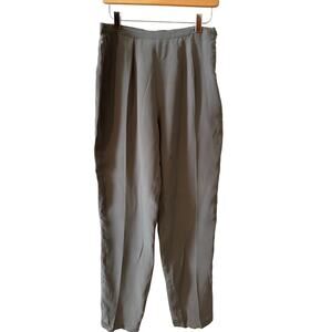 Silk High Waisted Tapered Leg Pants Soft Olive Green S